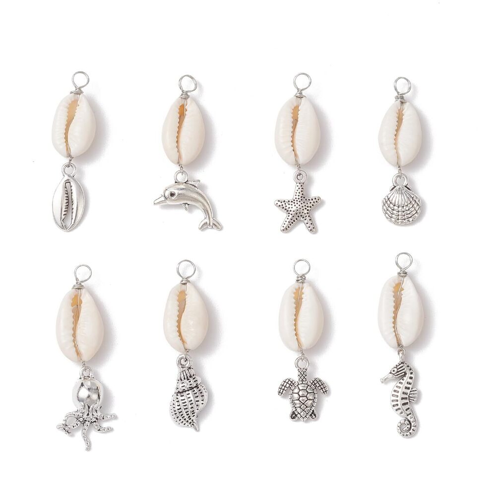 3994 80 pcs 8 Styles Ocean Animal Theme Alloy Cowrie Shell Charms Starfish